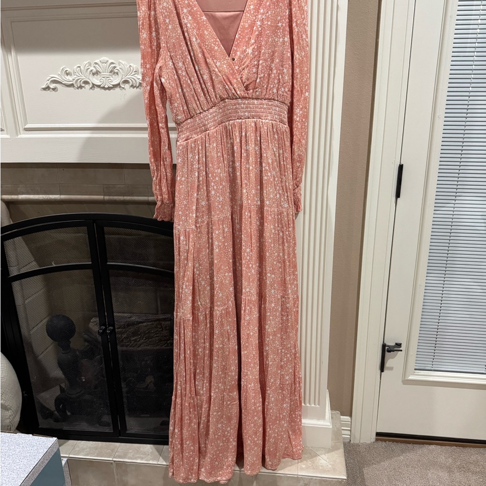 Peach star Chic Long Sleeve Maxi Dress